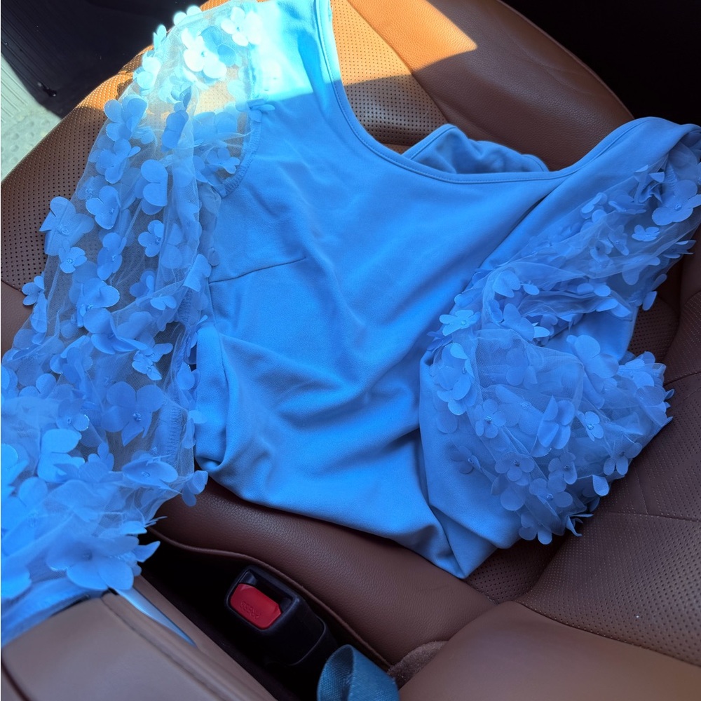 Blue Bodysuit with Floral Sleeves